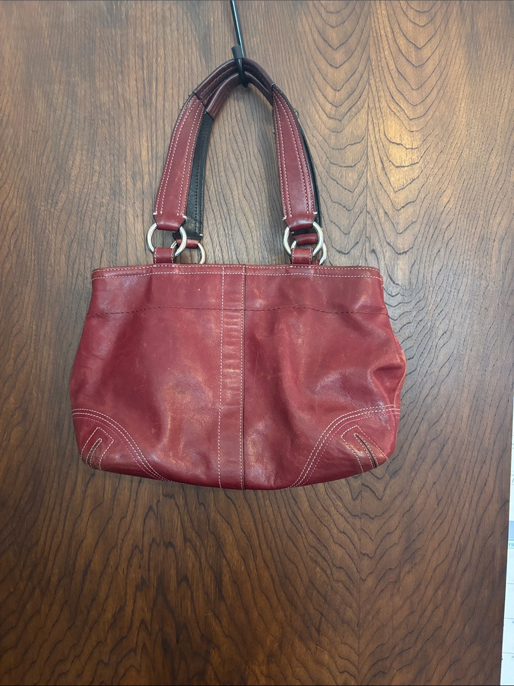Y2K Coach Burgundy Leather Hand Bag with Buckle Pockets - Picture 2 of 6